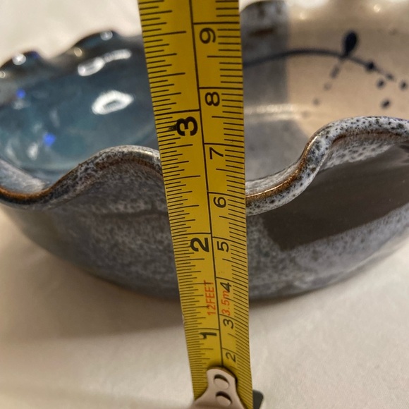Vintage Cypress Pottery Studio Ruffled Pie Plate or Shallow Bowl Splatter Blue - Picture 8 of 8